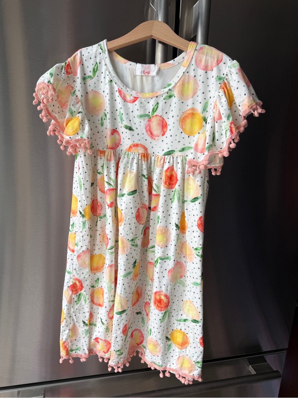 Mila & Rose Girls' White Peach-Print Casual Dress Stretchy 8 10